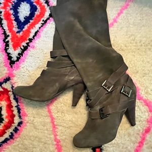 Suede Brown- Grey slouchy calf boots- 8
